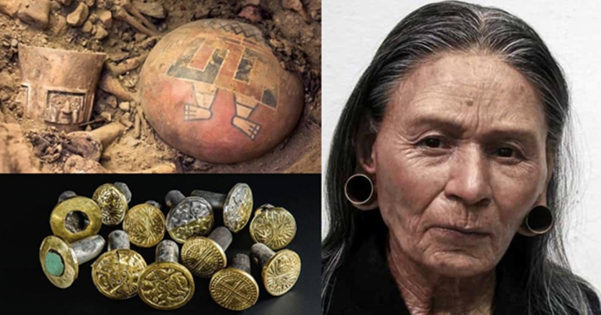 The Huarmey Queen reconstruction and Wari artifacts from her tomb.