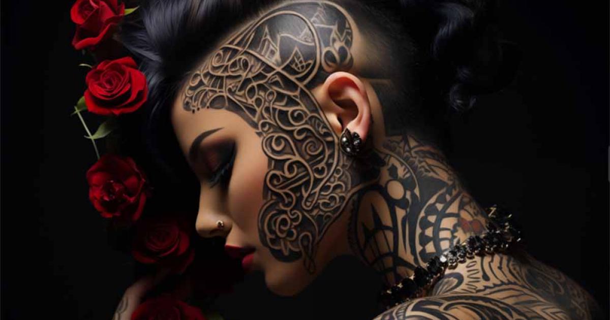 Face of a woman adorned with intricate facial tattoos a blend of traditional and contemporary styles. Source: Old Man Stocker/Adobe Stock           
