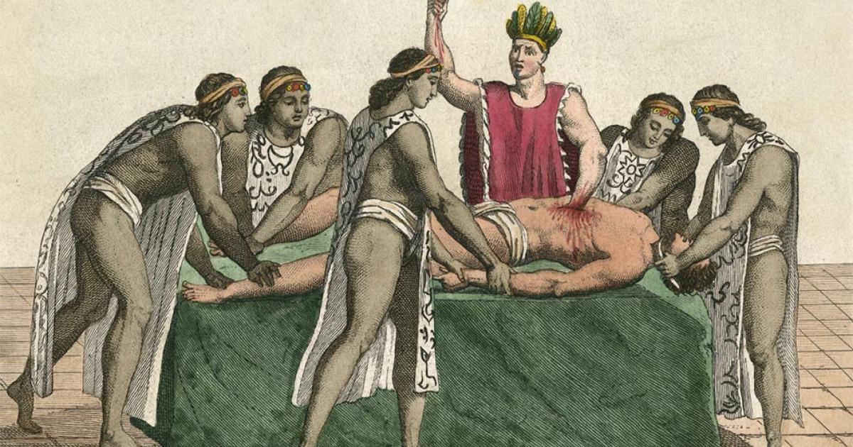 Priest in Tenochtitlan Plucks the Heart from Human Sacrifice. Date: circa 1500. Credit:  Archivist / Adobe Stock