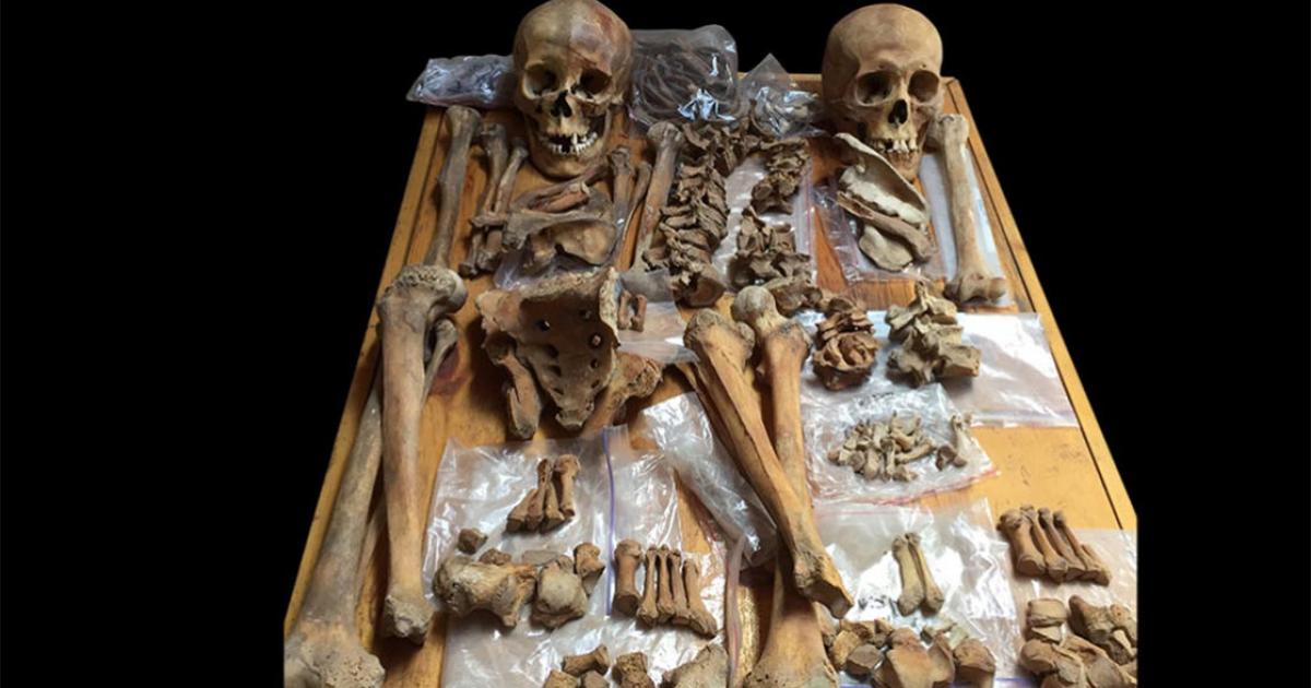 Researchers are challenging historic gender archetypes, revealing many “battle scars” on skeletal remains pointing to the existence of warrior women. Pictured: skeletons of two people buried in an ancient tomb in Mongolia include a woman (left) who may have been a horse-riding, bow-and-arrow-wielding warrior, scientists say. Source: Christine Lee / California State University