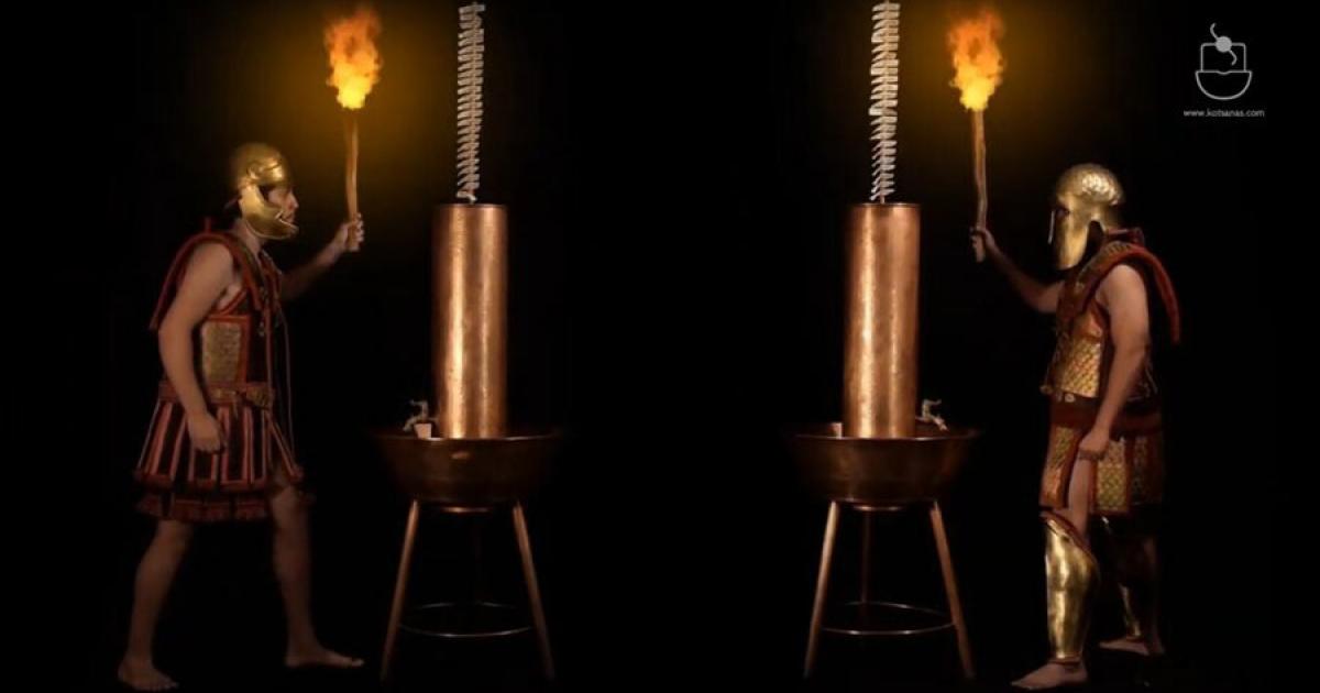 Representation of the Hydraulic Telegraph of Aeneas. Source: Kotsanas Museum of Ancient Greek Technology