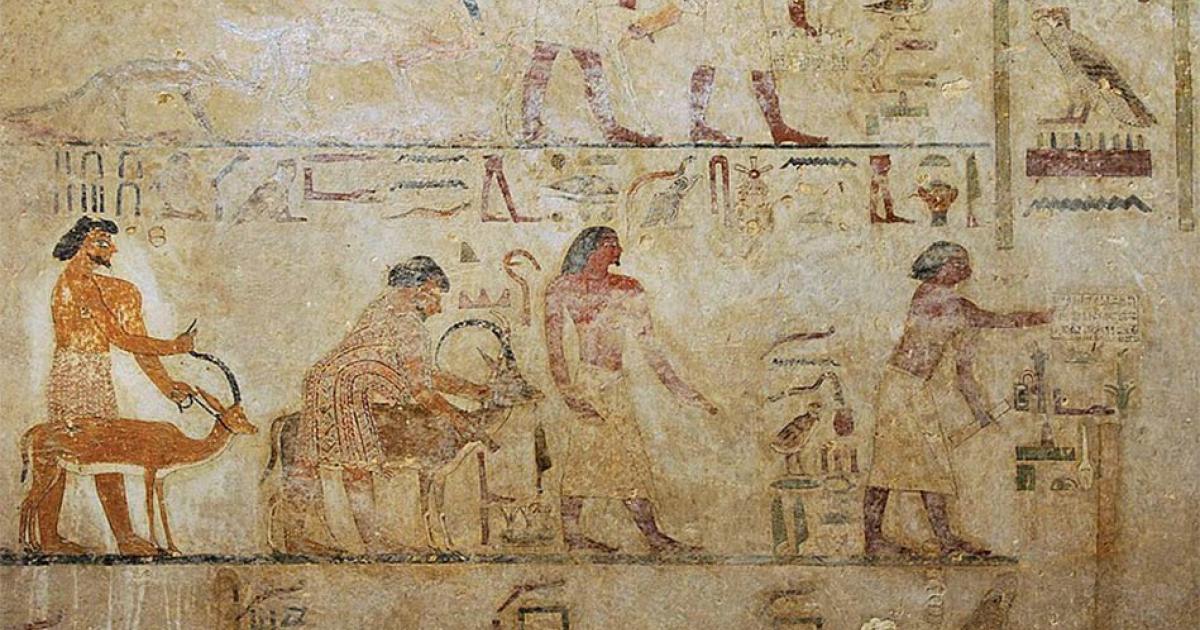 Painting of foreign delegation found at the tomb of Khnumhotep II. This contains a man described a “Abisha the Hyksos”, one of the earliest known uses of the term Hyksos. Source: Public domain