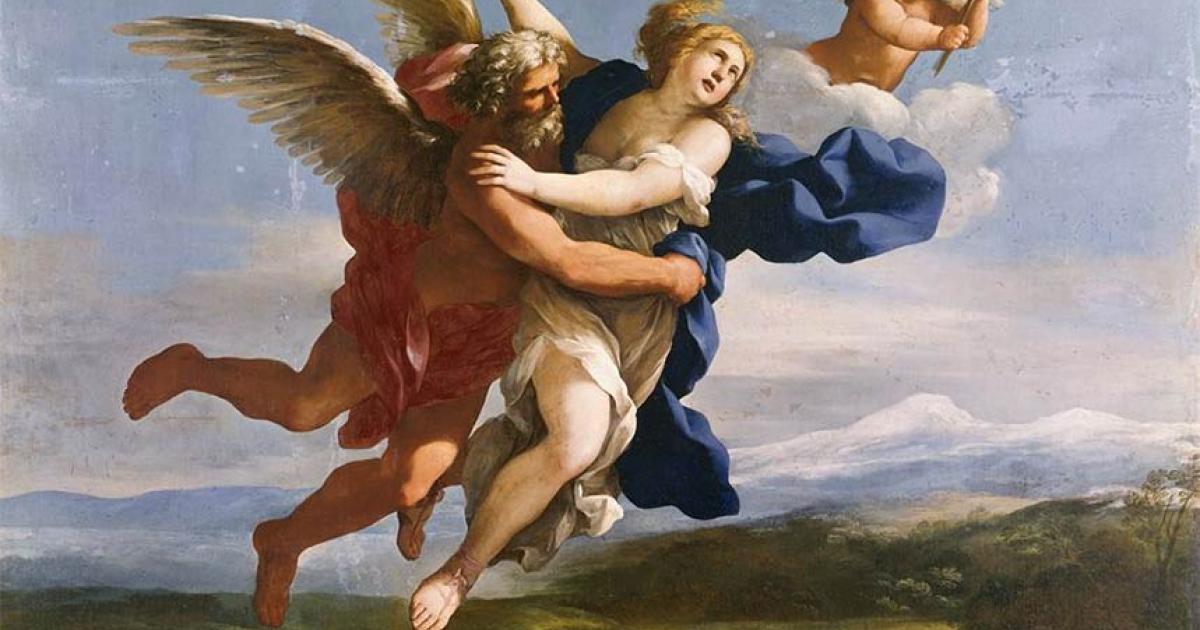 Boreas, Greek God of the North Wind, who is strongly connected with the mythical land of Hyperborea, abducting Oreithyia.   Source: Giovanni Francesco Romanelli / Public domain.