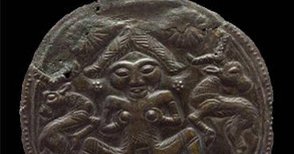 A bronze plaque from 1500-700 BC, found in Lorestan, western Iran, displaying ibex motifs 