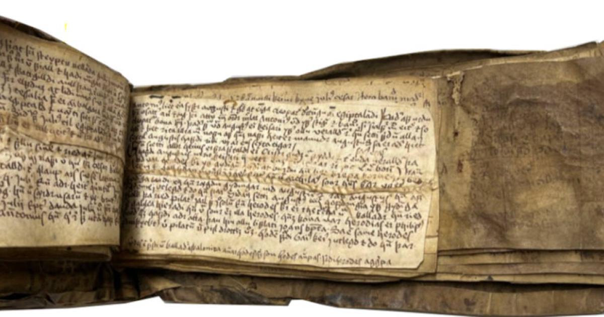 Icelandic literature written in Old Norse, but on recycled parchment where some Latin writing is still legible..