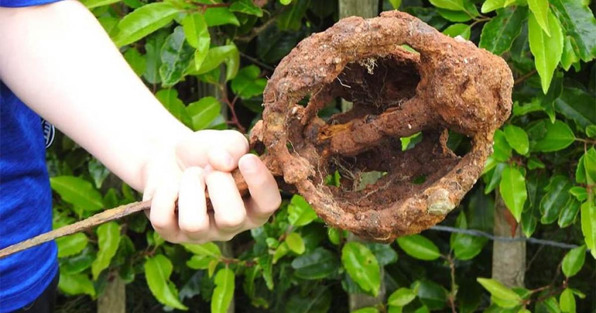 Irish historic sword found by 10-year old Fionntan Hughes in Northern Ireland with his new metal detector on his first day of treasure hunting.            Source: Brian Quinn / Clonoe Gallery