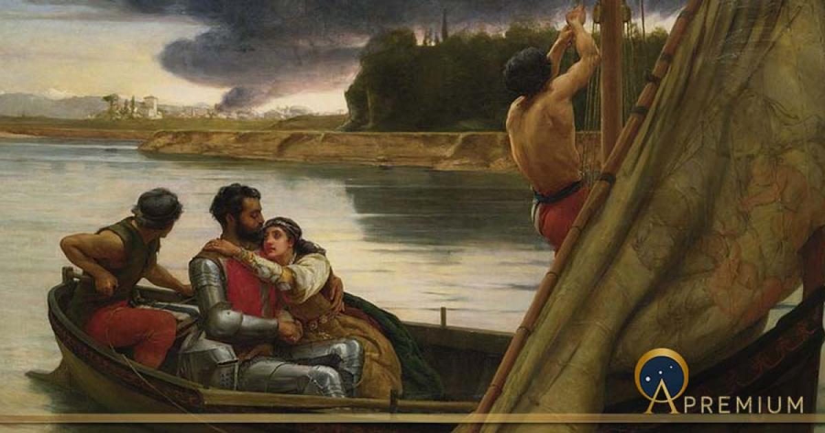 Voyage of King Arthur and Morgan le Fay to the Isle of Avalon by Frank William Warwick (1888) (Public Domain)