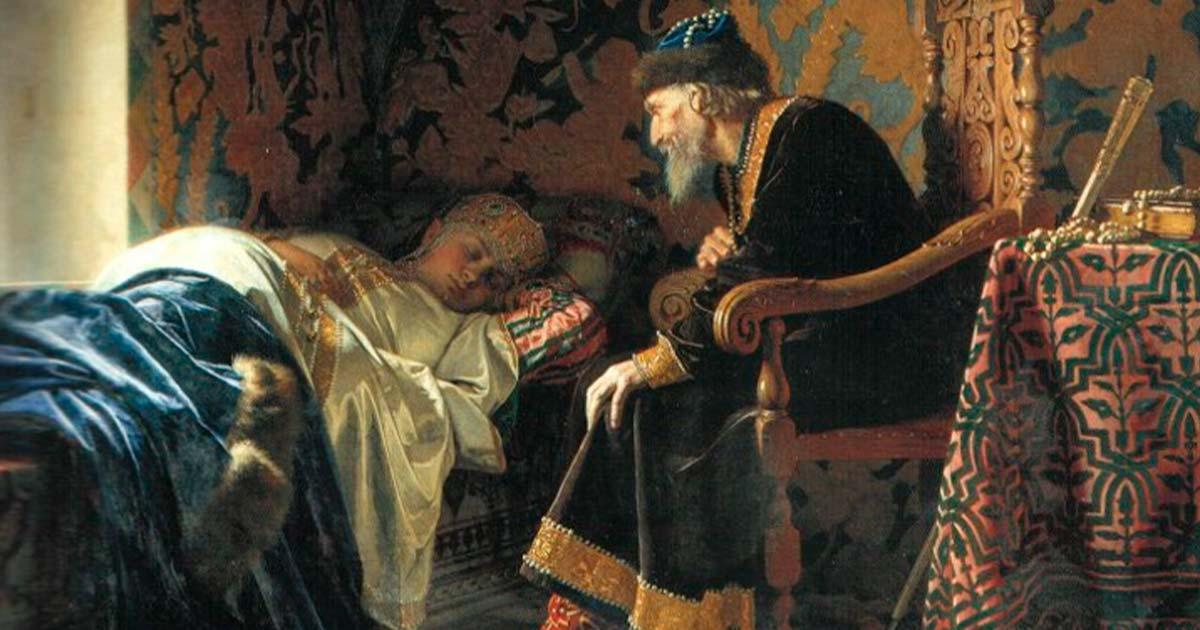 Ivan the Terrible admiring his sixth wife, Vasilisa Melentyeva.  Source: Public Domain