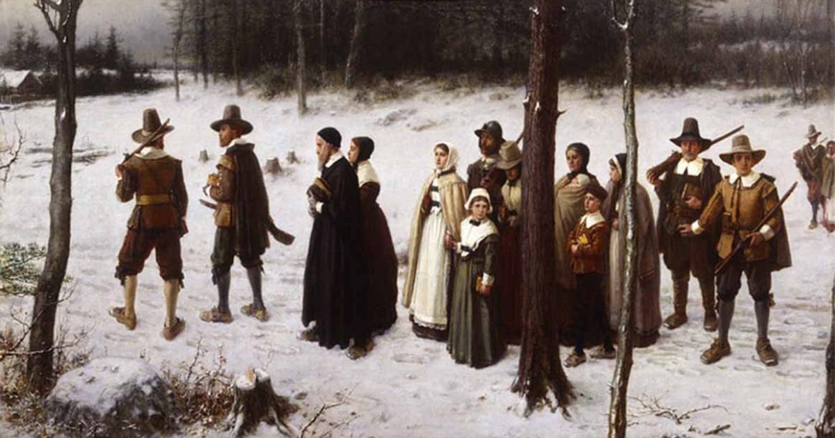 Pilgrims Going to Church, oil on canvas painting by George Henry Boughton, 1867.               Source: New-York Historical Society/Public Domain