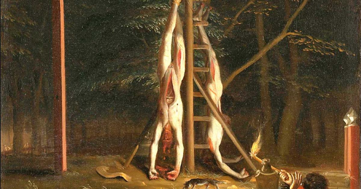 The Corpses of the De Witt Brothers by Jan de Baen. (Public domain)