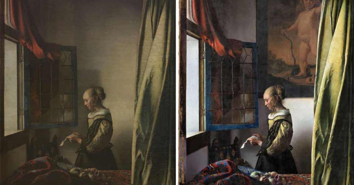 Girl Reading a Letter at an Open Window (around 1657-59) before its most recent restoration (left) and after (right). © Gemäldegalerie Alte Meister, SKD, Photo: Wolfgang Kreische