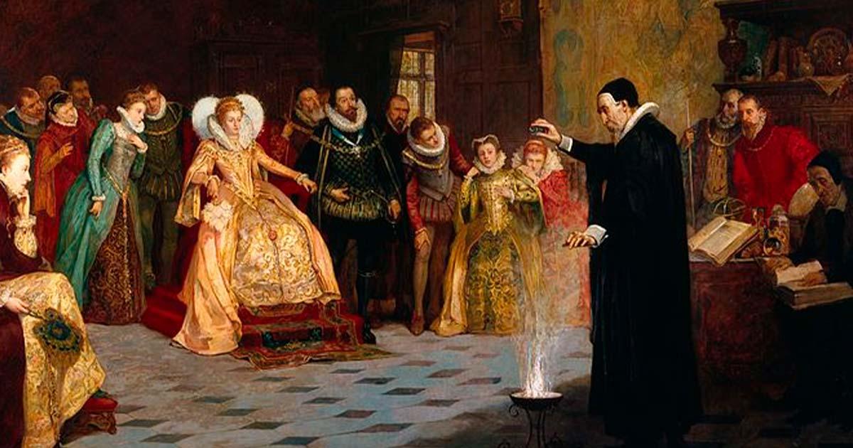 Painting by Glindoni of John Dee performing an experiment for Elizabeth I. Source: Henry Gillard Glindoni/ CC BY 4.0