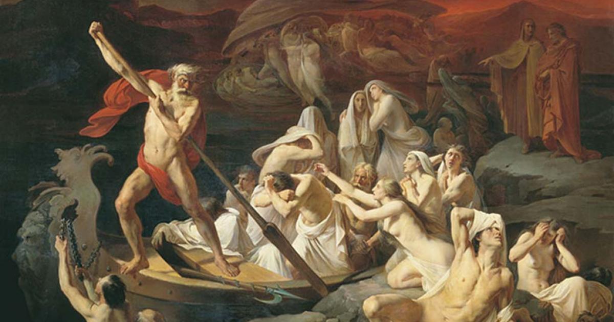 Alexander Dmitrievich Litovchenko (1835 - 1890) "Charon carries souls across the river Styx." 