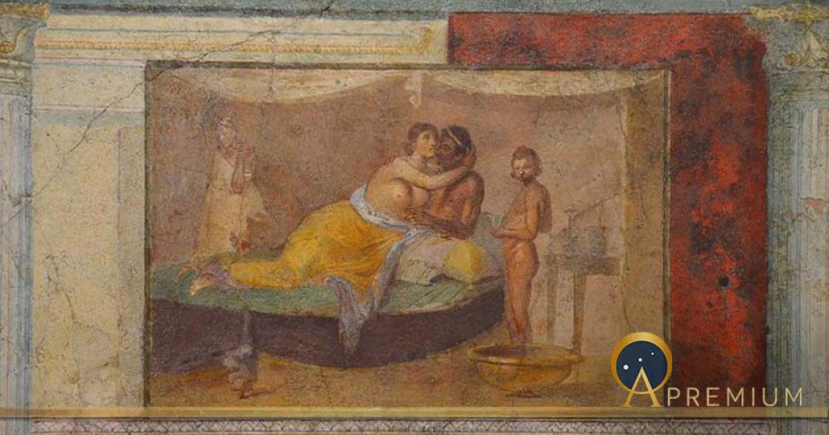 Fresco depicting an erotic scene, from the cubiculum of the villa of Marcus Vipsanius Agrippa, 1st century AD, Palazzo Massimo alle Terme, Rome. (CC BY-SA 2.0)