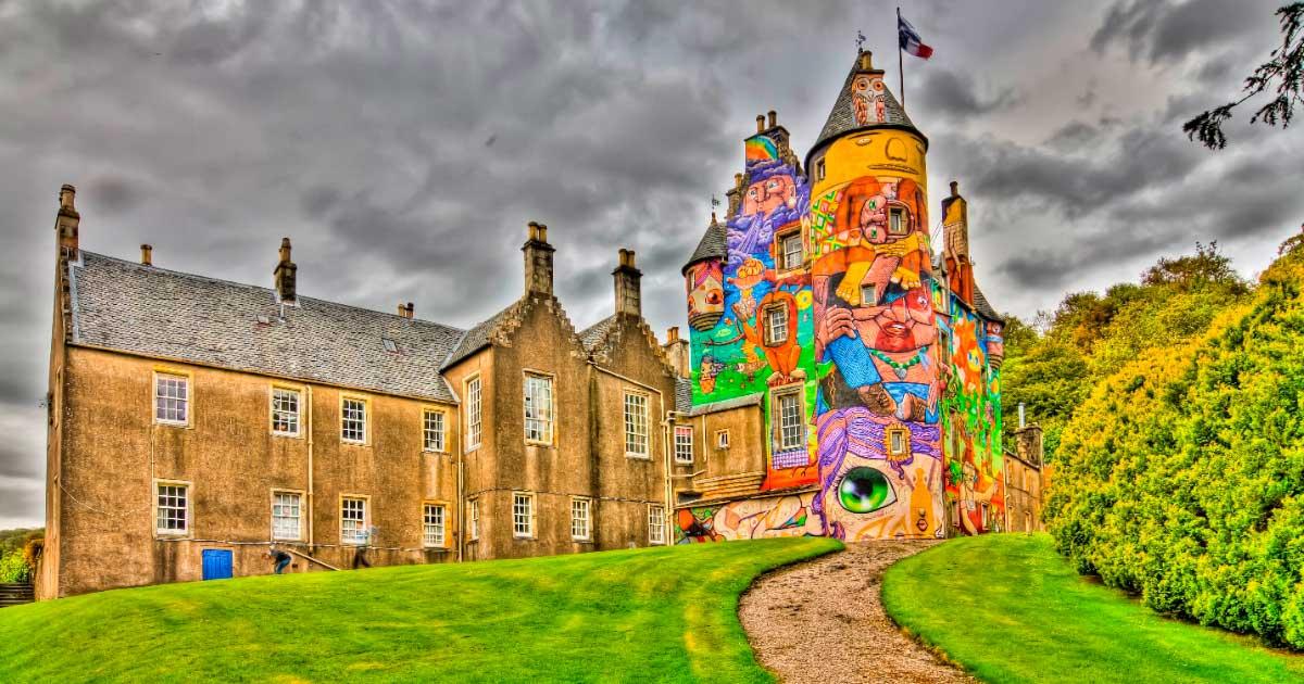 The 13th century medieval Kelburn Castle in Scotland received a colourful graffiti makeover in 2007.	Source: Andreas Flohr / CC BY NC ND 2.0