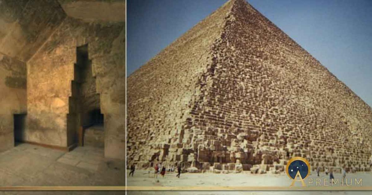 Left; Image of Khufu’s Queen’s chamber and Right; a view of Khufu’s pyramid.                   Source:  Provided by Author, Right, Gary Todd/ CC0