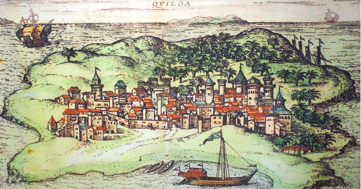 A 1572 depiction of the city of Kilwa on Kilwa Island from Georg Braun and Frans Hogenberg's atlas Civitates orbis terrarum. Source: Public domain