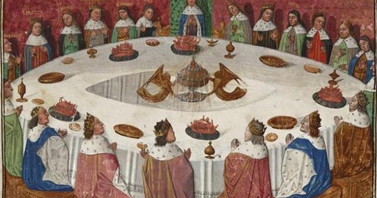 King Arthur and His Knights Of The Round Table see a vision of the Holy Grail. 