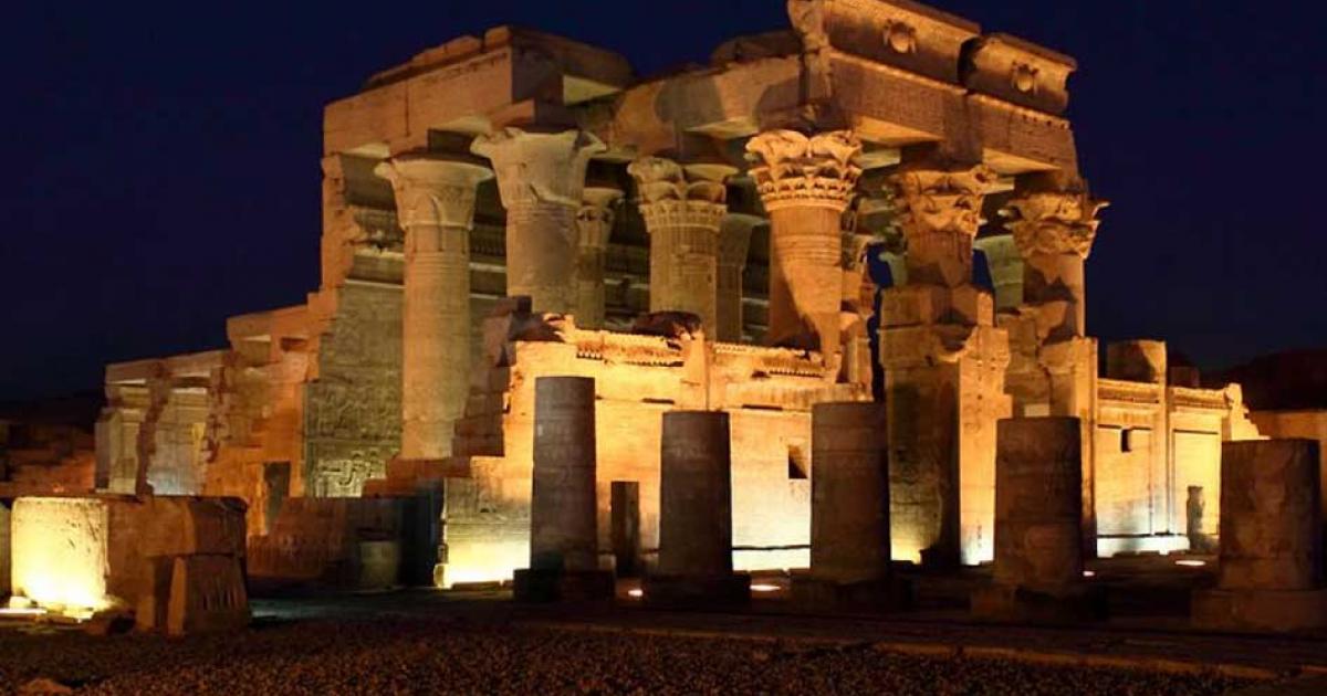 Temple of Kom Ombo at dusk. 