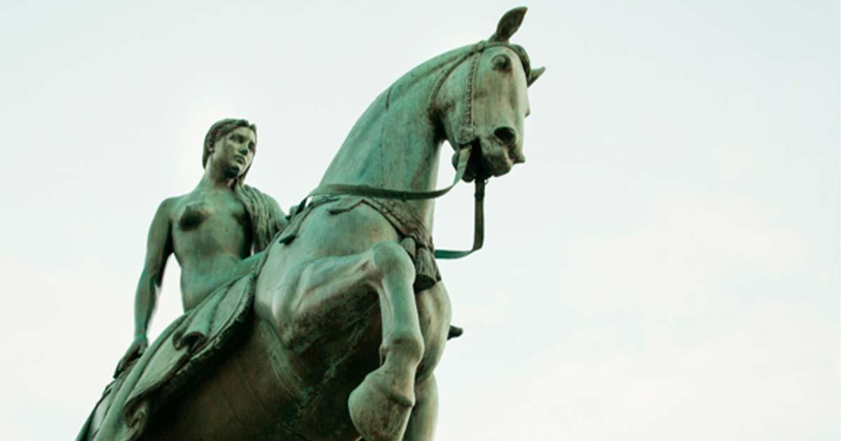Lady Godiva Statue on her horse in Coventry Town Centre 	Source: xtrillian/Adobe Stock
