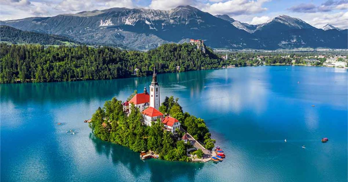 Assumption of Mary Church on Lake Bled Island, Slovenia. Source: zgphotography / Adobe Stock.