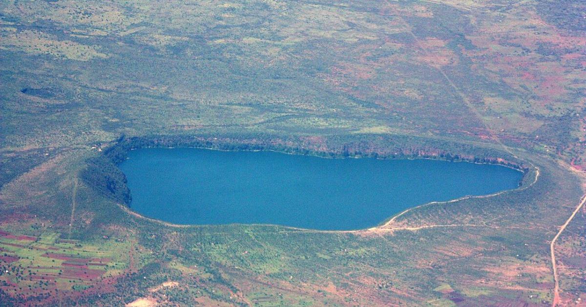 Aerial view of Laka Chala, bordering Kenya and Tanzania.