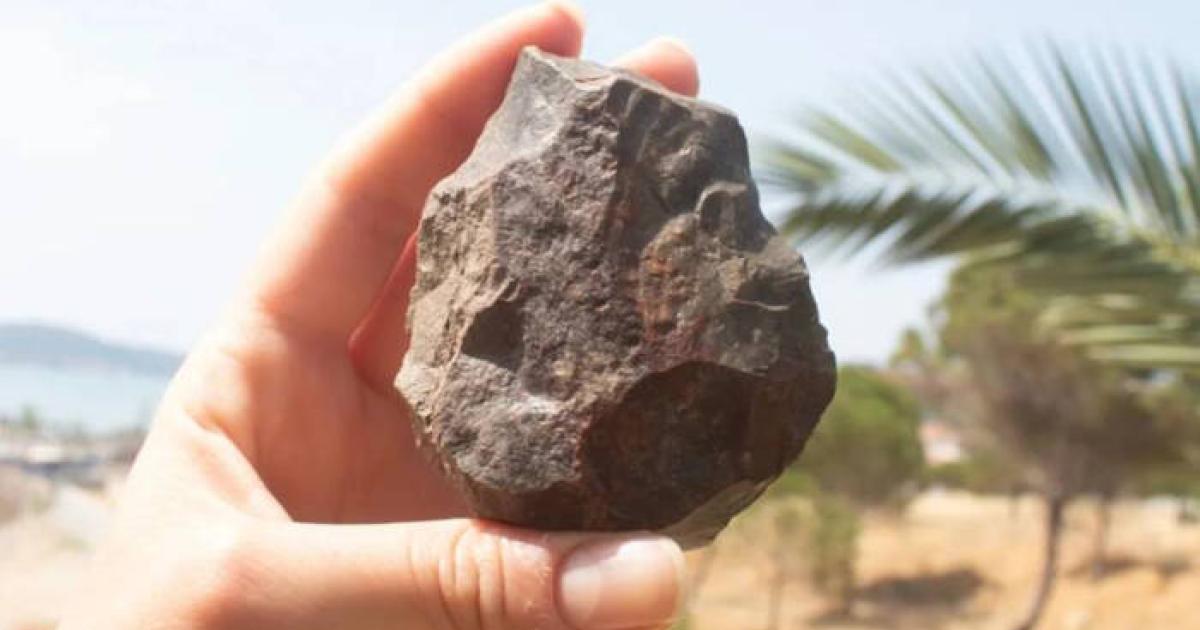 Paleolithic handaxe with broken distal end discovered during the Ayvalık survey.