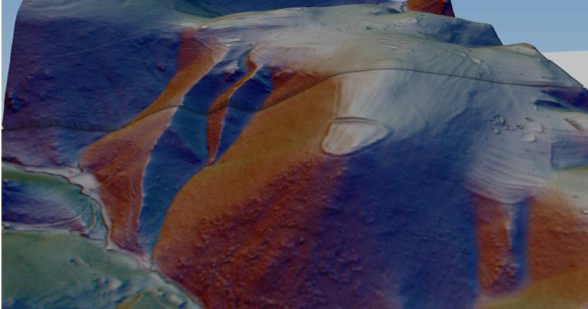 LiDAR scan image of the Bodbury Ring Hillfort. 	Source: University of Chester