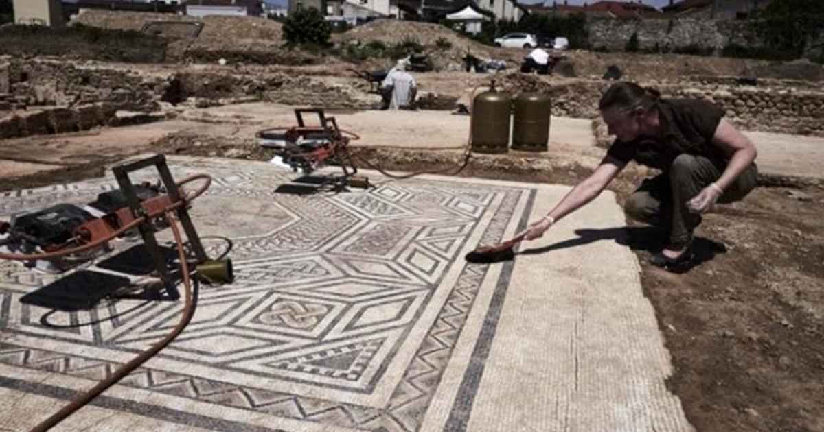 A well-preserved mosaic on the archaeological site of Sainte-Colombe, Vienne.