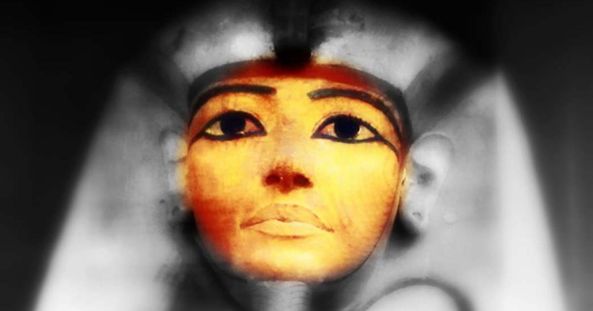Face of the coffin in which the mummy of Ramesses II was found. (Credit: Petra Lether, designed by Anand Balaji)