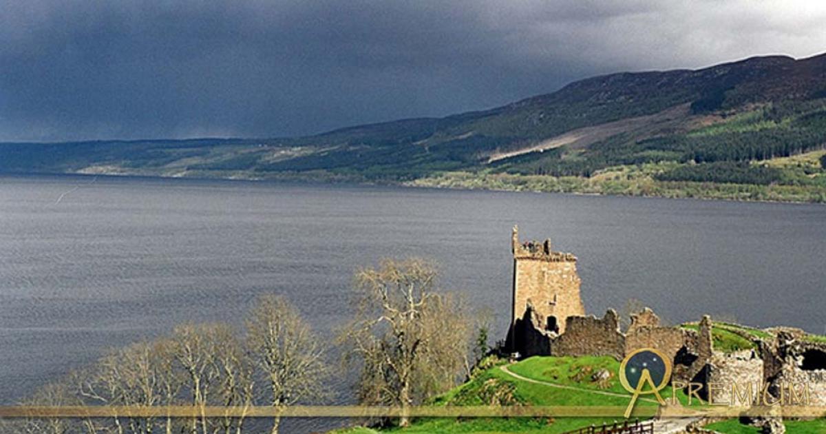 Looking south across Loch Ness from Urquhart Castle Boleskine House is the white cottage on the hillside. Many locals claim sightings of the Loch Ness Monster increased after Crowley resided here.