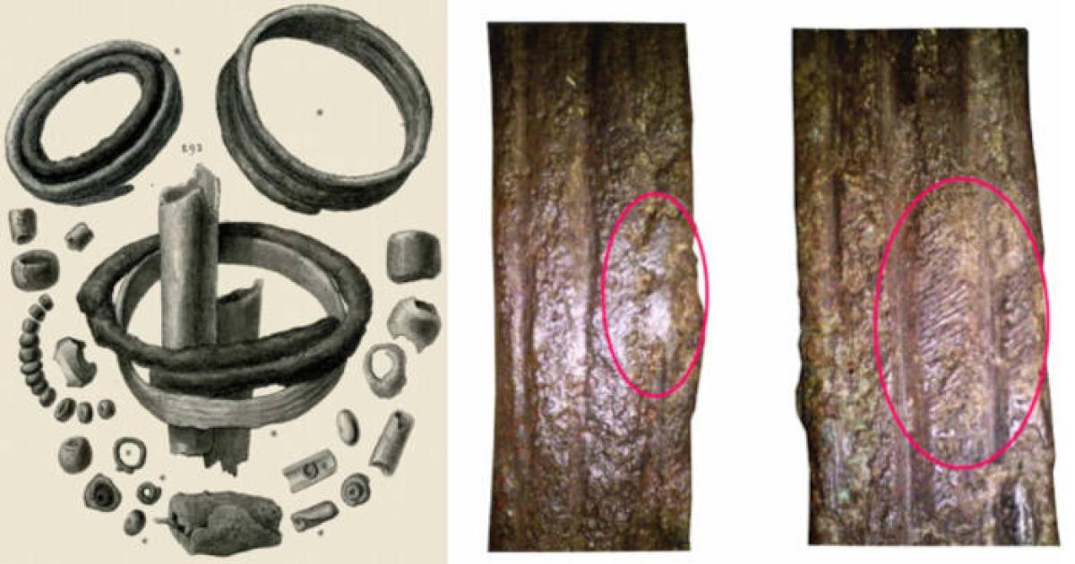 Silver bangle from El Argar Grave 292 showing grooves created through lost-wax casting technique.