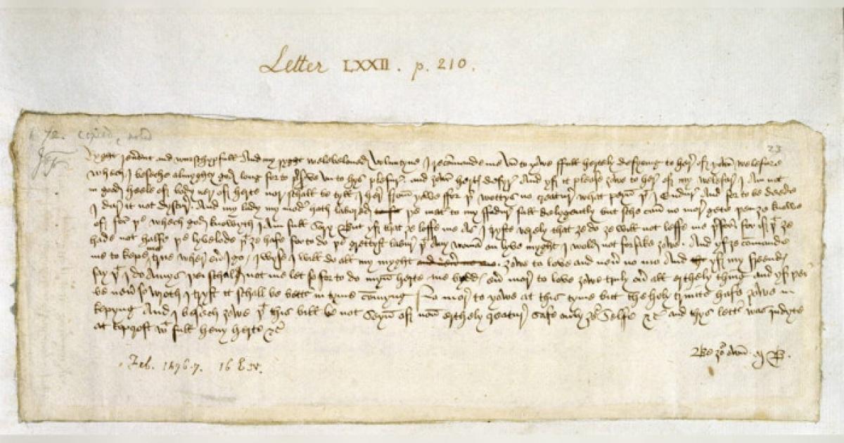 The famed 'Be my Valentine' Letter, written in February 1477 by Margery Brews