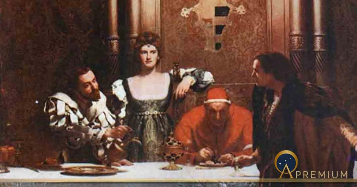 The House of Borgia is depicted here as “A glass of wine with Cesare Borgia,” a painting that clearly shows the wealth and power (church power) of this illustrious and infamous family. Photo source: John Collier /  Public domain