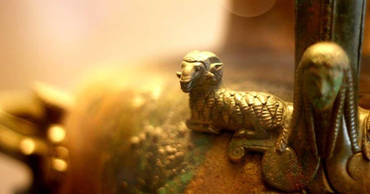 A richly decorate vase in the National Archaeological Museum of Paestum, Italy.