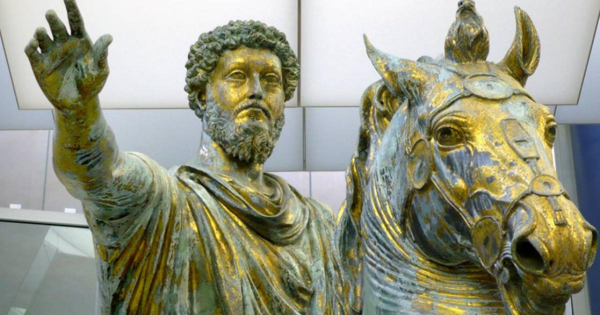 The Statue of Marcus Aurelius (detail) in the Musei Capitolini in Rome. 