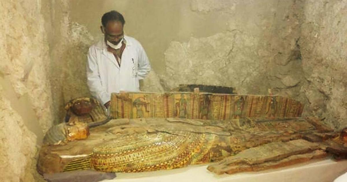 A well-preserved wooden coffin found inside the tomb of an ancient noble in Luxor, Egypt.