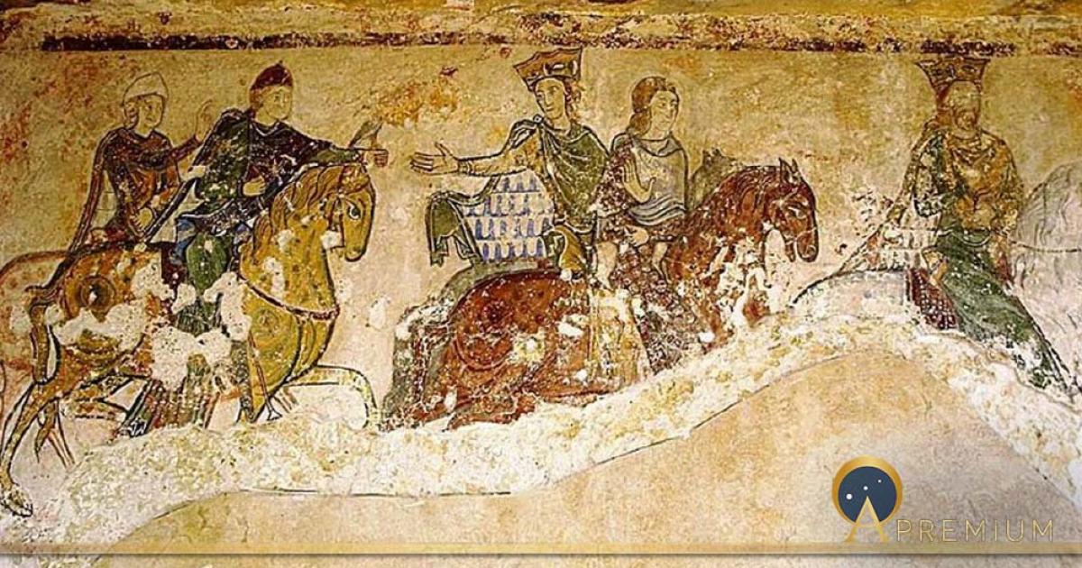 Eleanor of Aquitaine, Henry Plantagenet and their children in a mural found the chapel of Saint Radegund in Chinon, France. (Chinpat / CC BY-SA)