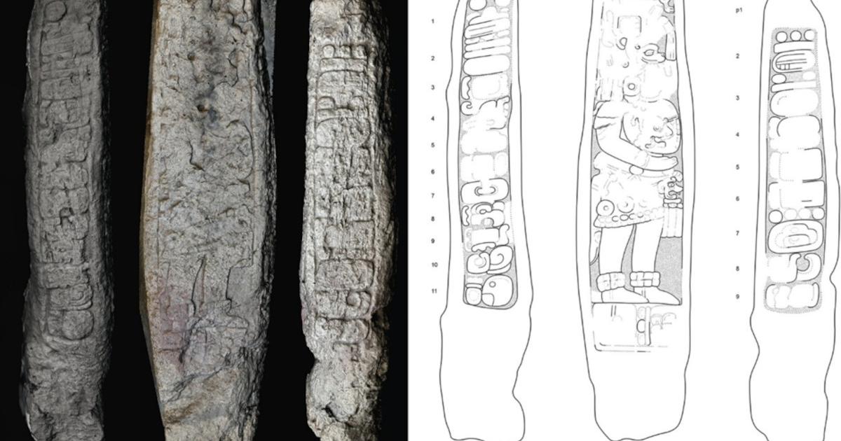 Stela 46. Left side, front face, and right side. 
