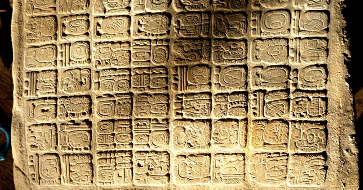 Hieroglyphic panel discovered at La Corona's Palace, El Petén, Guatemala 