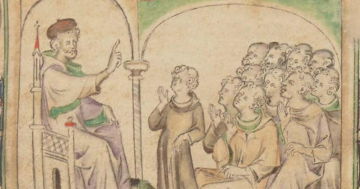 Medieval teaching scene. 