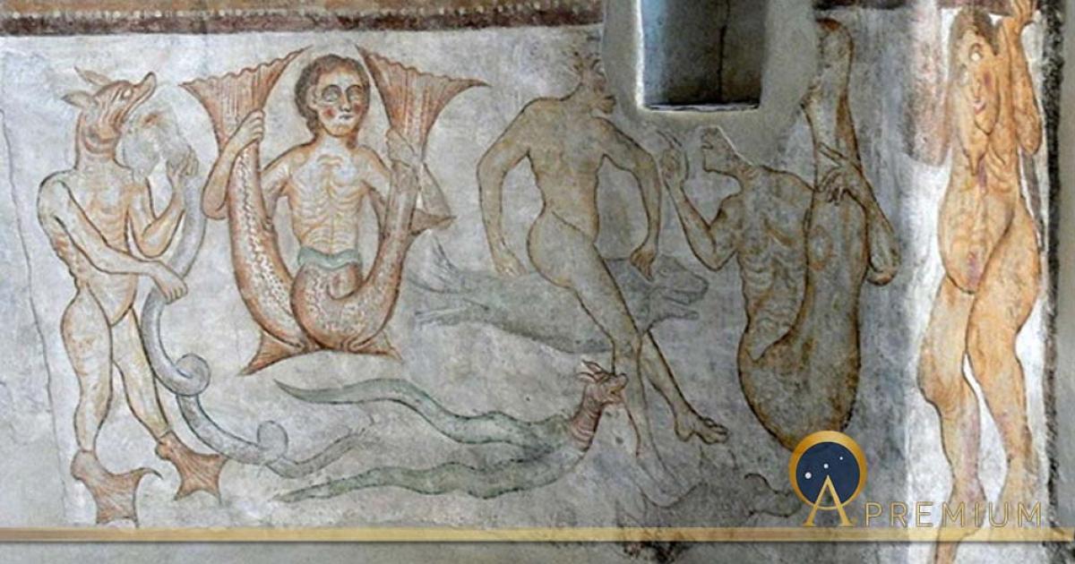 Tramin (South Tyrol. )Saint James church in Kastelaz: Romanesque frescos (1210s ) showing fantastic creatures. (Public Domain)
