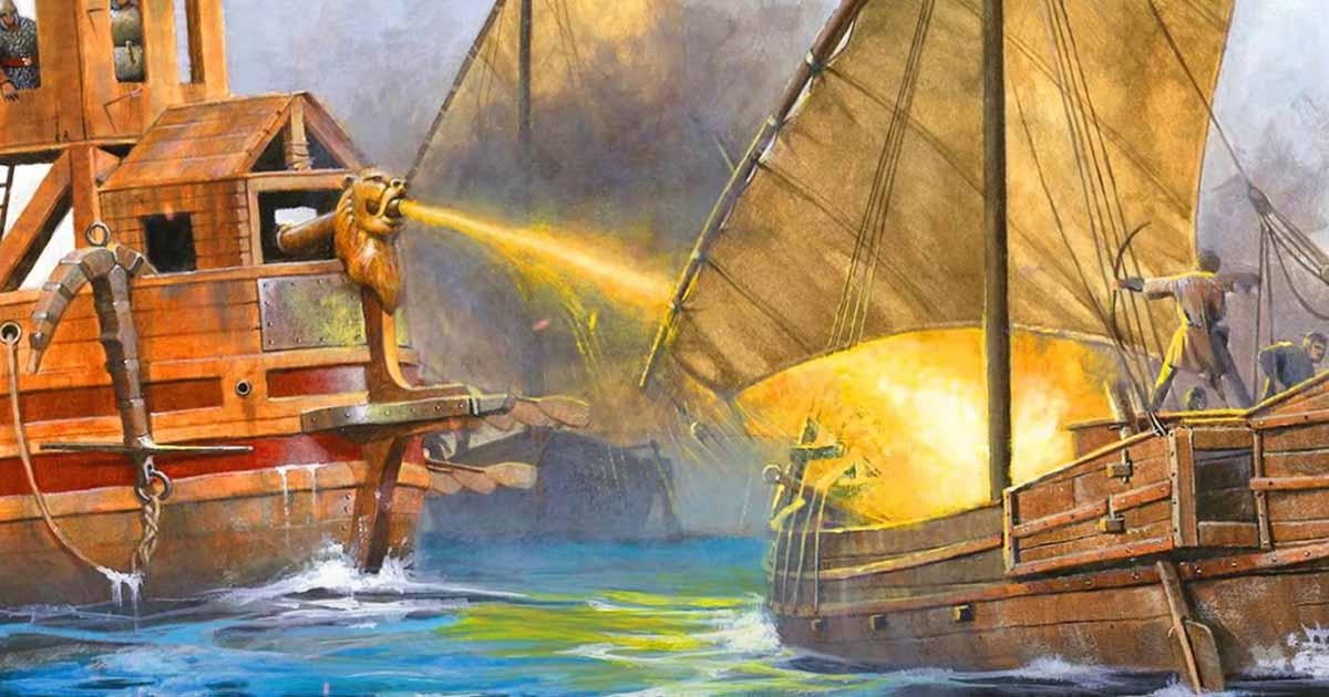 Greek sea fire. Source: YouTube Screenshot / Weird History.