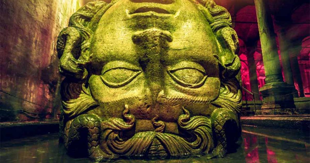 Massive Medusa heads under Istanbul lend support to the legend of the Medusa sarcophagus. Source: Goinyk / Adobe Stock