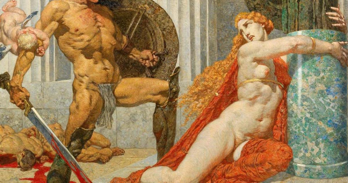 King Menelaus, seen here finding Helen at Troy, is best known as her husband. 