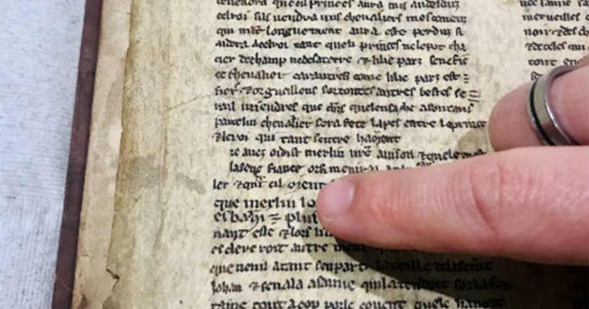 Detail from one of the fragments showing the name Merlin.  Source: University of Bristol