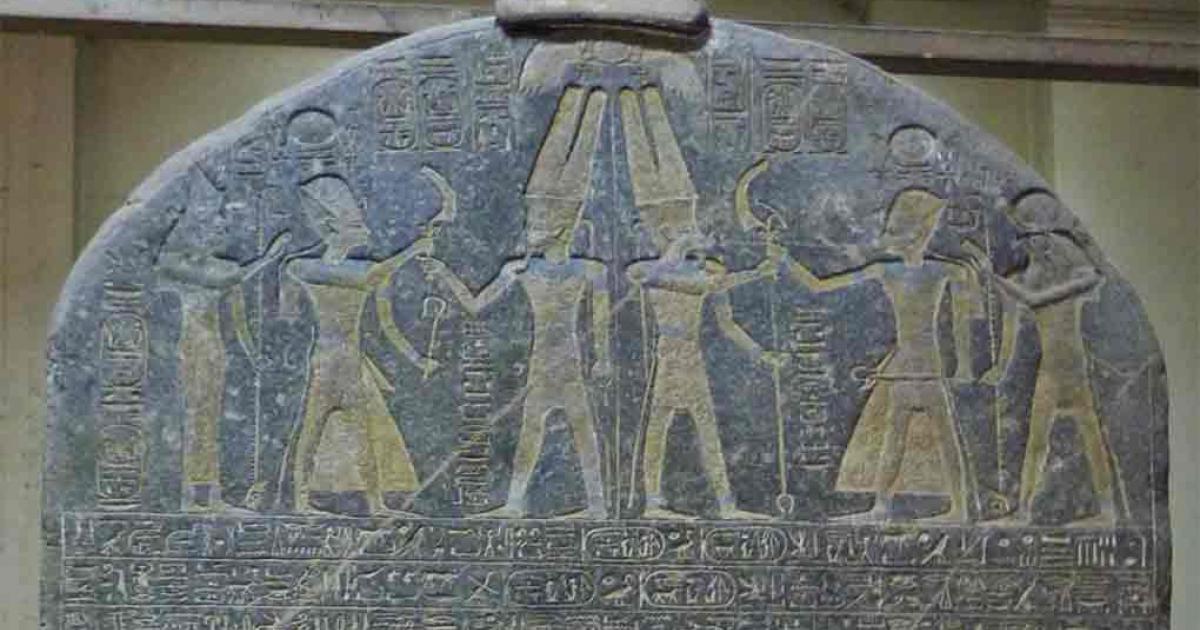 The top of the Merneptah Stele includes a carving of Merneptah receiving a sword from the god Amun, but it is the text of the stele which is most fascinating. Source: Alyssa Bivins / CC BY-SA 4.0.