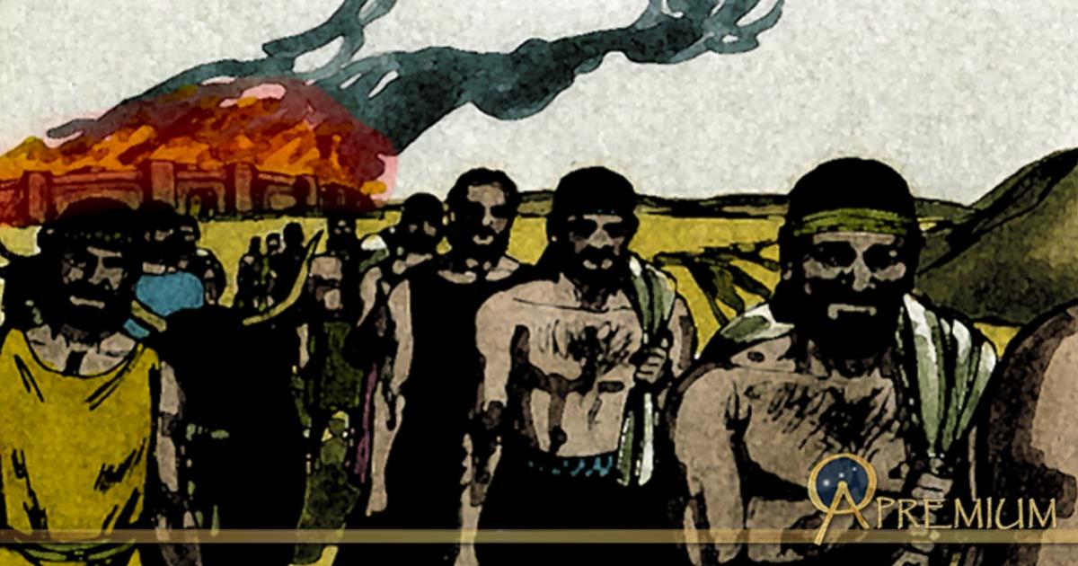 Joshua’s armies depart a burning and looted Ai. 