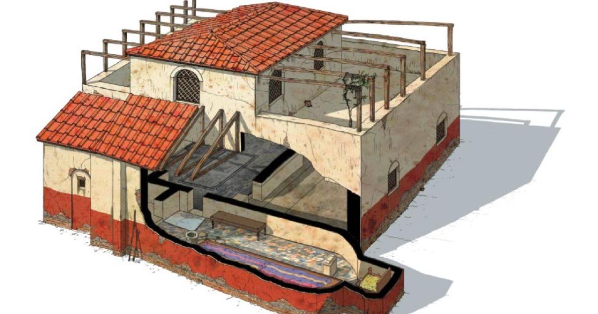 Reconstruction of the “Mithraeum of Colored Marbles.” The ‘spelaeum’, the most important room in the Mithraeum, is shown on the bottom level.            Source: G Albertini / Live Science
