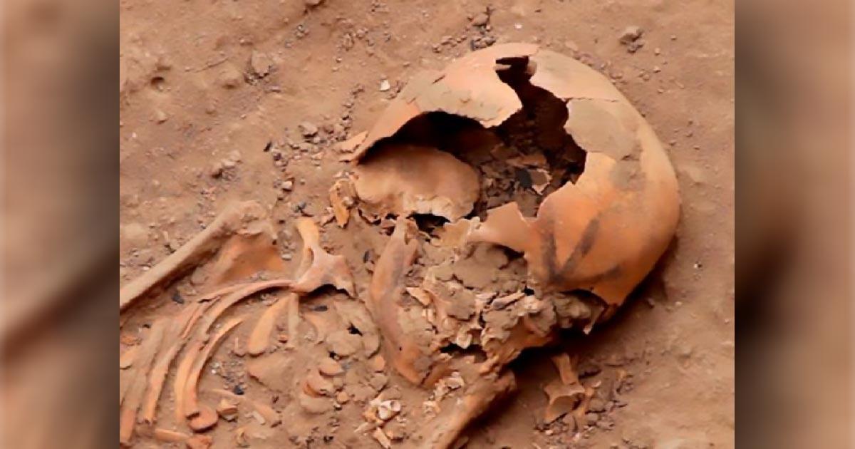 A tattooed skull in one of the newly unearthed Moche burials. Source: CEN/Proyecto Especial Naylamp Lambayeque